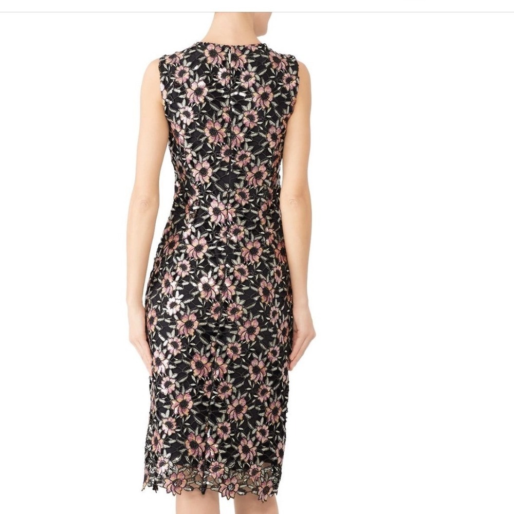 Prabal Gurung Floral Embroidered‎ Sequin Lace Sheath Dress Black Pink Midi - Picture 3 of 12